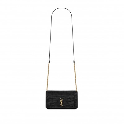 YSL CASSANDRE PHONE HOLDER IN SHINY CROCODILE-EMBOSSED LEATHER 635095DND1J1000 (18*11*2.5cm)